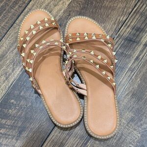 Gold Studded Tan Strappy Sandals